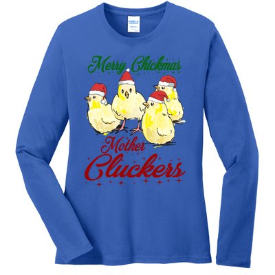 Santa Chicks Great Gift Merry Chickmas Mother Cluckers Gift Ladies Long Sleeve Shirt