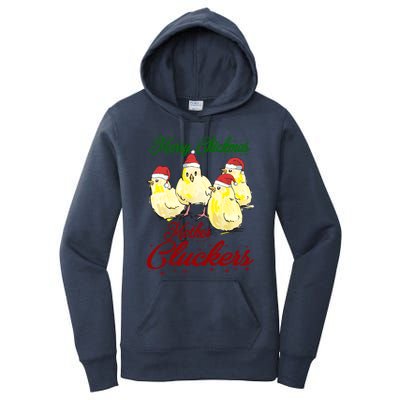 Santa Chicks Great Gift Merry Chickmas Mother Cluckers Gift Women's Pullover Hoodie