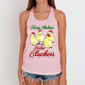 Santa Chicks Great Gift Merry Chickmas Mother Cluckers Gift Women's Knotted Racerback Tank