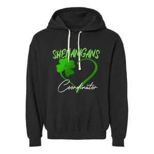 Shenanigans Coordinator Green Heart Shamrock St Patricks Day Garment-Dyed Fleece Hoodie