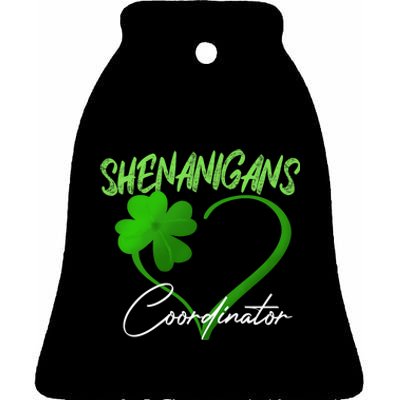 Shenanigans Coordinator Green Heart Shamrock St Patricks Day Ceramic Bell Ornament