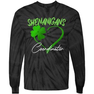 Shenanigans Coordinator Green Heart Shamrock St Patricks Day Tie-Dye Long Sleeve Shirt