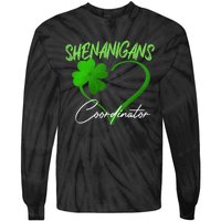 Shenanigans Coordinator Green Heart Shamrock St Patricks Day Tie-Dye Long Sleeve Shirt