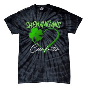 Shenanigans Coordinator Green Heart Shamrock St Patricks Day Tie-Dye T-Shirt