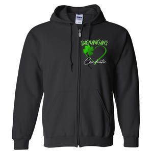 Shenanigans Coordinator Green Heart Shamrock St Patricks Day Full Zip Hoodie