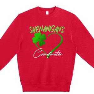 Shenanigans Coordinator Green Heart Shamrock St Patricks Day Premium Crewneck Sweatshirt