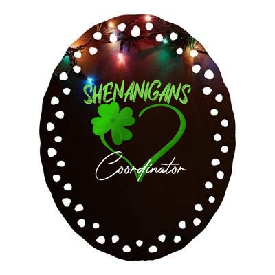 Shenanigans Coordinator Green Heart Shamrock St Patricks Day Ceramic Oval Ornament