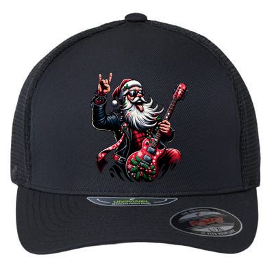 Santa Claus Guitar Player Rock & Roll Christmas Flexfit Unipanel Trucker Cap