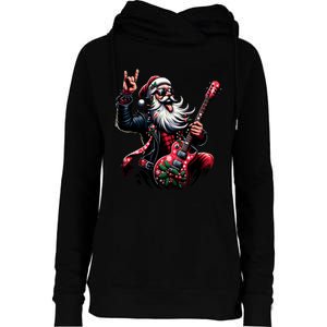 Santa Claus Guitar Player Rock & Roll Christmas Womens Funnel Neck Pullover Hood