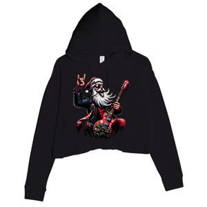 Santa Claus Guitar Player Rock & Roll Christmas Crop Fleece Hoodie