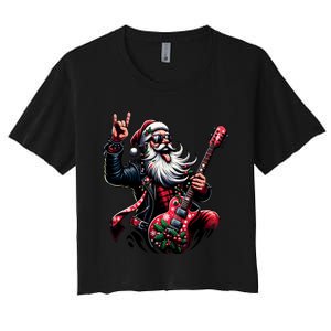 Santa Claus Guitar Player Rock & Roll Christmas Women's Crop Top Tee