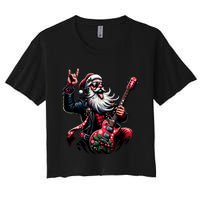 Santa Claus Guitar Player Rock & Roll Christmas Women's Crop Top Tee