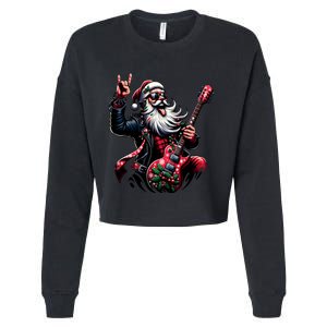 Santa Claus Guitar Player Rock & Roll Christmas Cropped Pullover Crew