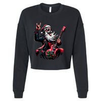 Santa Claus Guitar Player Rock & Roll Christmas Cropped Pullover Crew