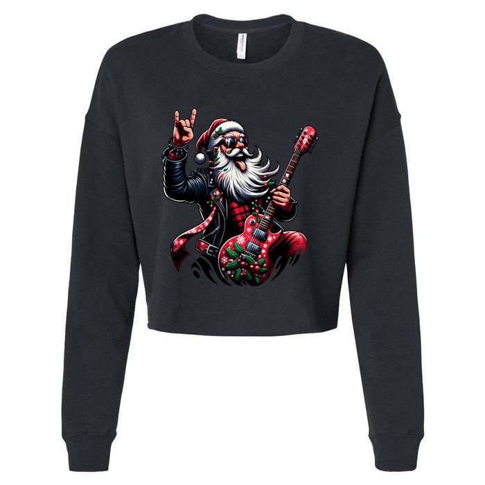 Santa Claus Guitar Player Rock & Roll Christmas Cropped Pullover Crew