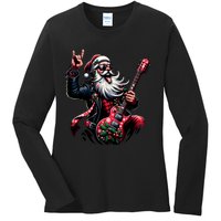 Santa Claus Guitar Player Rock & Roll Christmas Ladies Long Sleeve Shirt