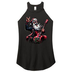 Santa Claus Guitar Player Rock & Roll Christmas Women's Perfect Tri Rocker Tank