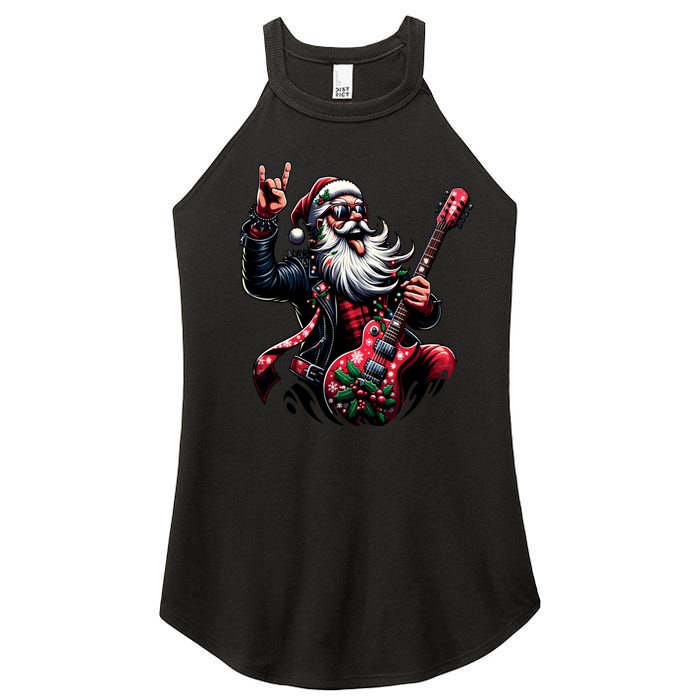 Santa Claus Guitar Player Rock & Roll Christmas Women's Perfect Tri Rocker Tank