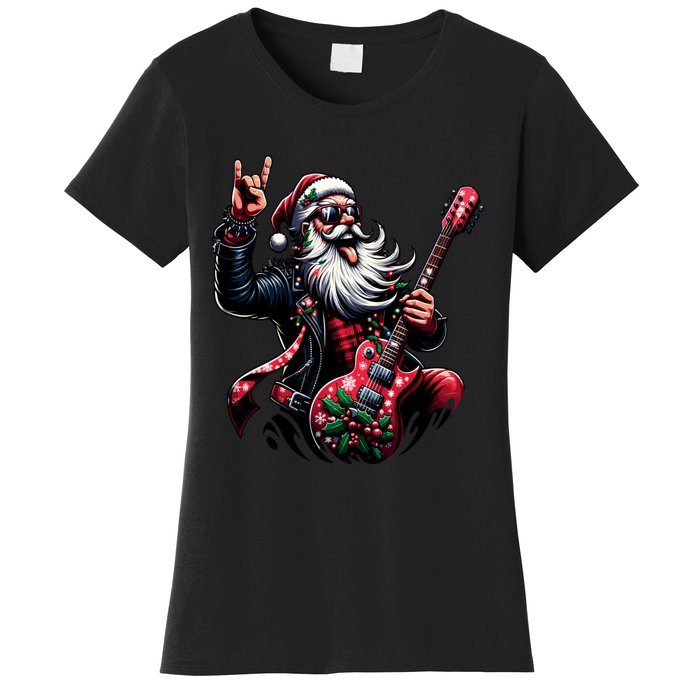 Santa Claus Guitar Player Rock & Roll Christmas Women's T-Shirt