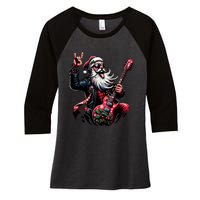 Santa Claus Guitar Player Rock & Roll Christmas Women's Tri-Blend 3/4-Sleeve Raglan Shirt