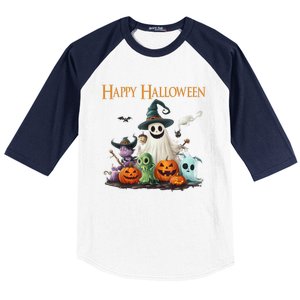 Spooky Cute Ghost Halloween Costume | Happy Halloween Ghost Baseball Sleeve Shirt