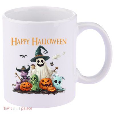 Spooky Cute Ghost Halloween Costume | Happy Halloween Ghost 11oz C Handle Ceramic Mug