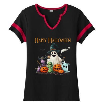 Spooky Cute Ghost Halloween Costume Happy Halloween Ghost Ladies Halftime Notch Neck Tee