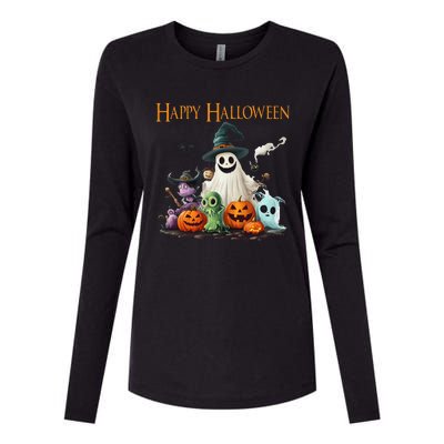 Spooky Cute Ghost Halloween Costume Happy Halloween Ghost Womens Cotton Relaxed Long Sleeve T-Shirt