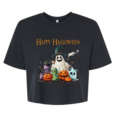 Spooky Cute Ghost Halloween Costume Happy Halloween Ghost Bella+Canvas Jersey Crop Tee