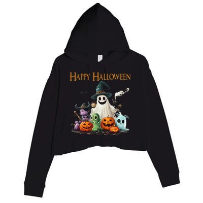 Spooky Cute Ghost Halloween Costume Happy Halloween Ghost Crop Fleece Hoodie