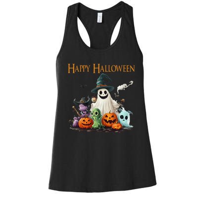 Spooky Cute Ghost Halloween Costume Happy Halloween Ghost Women's Racerback Tank