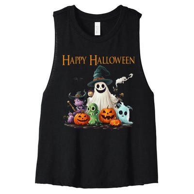 Spooky Cute Ghost Halloween Costume Happy Halloween Ghost Women's Racerback Cropped Tank