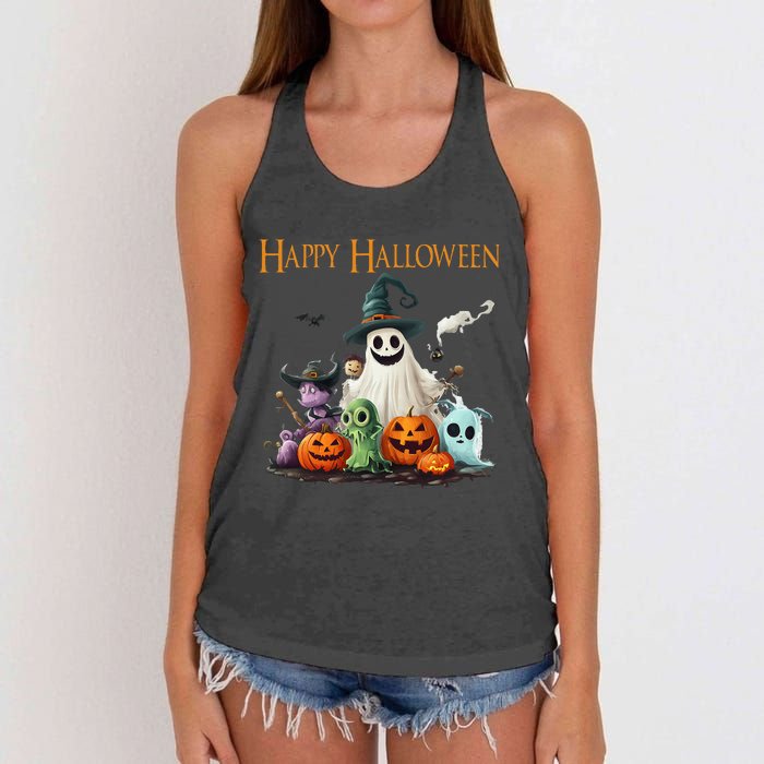 Spooky Cute Ghost Halloween Costume Happy Halloween Ghost Women's Knotted Racerback Tank