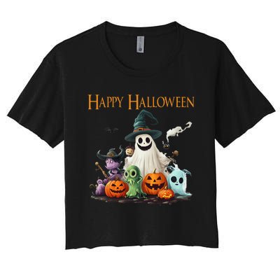 Spooky Cute Ghost Halloween Costume Happy Halloween Ghost Women's Crop Top Tee