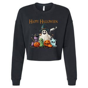 Spooky Cute Ghost Halloween Costume Happy Halloween Ghost Cropped Pullover Crew