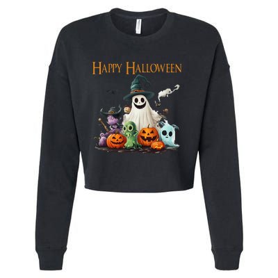 Spooky Cute Ghost Halloween Costume Happy Halloween Ghost Cropped Pullover Crew