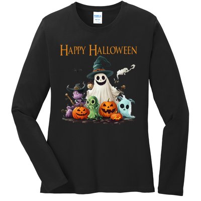 Spooky Cute Ghost Halloween Costume Happy Halloween Ghost Ladies Long Sleeve Shirt