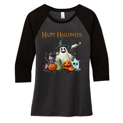 Spooky Cute Ghost Halloween Costume Happy Halloween Ghost Women's Tri-Blend 3/4-Sleeve Raglan Shirt