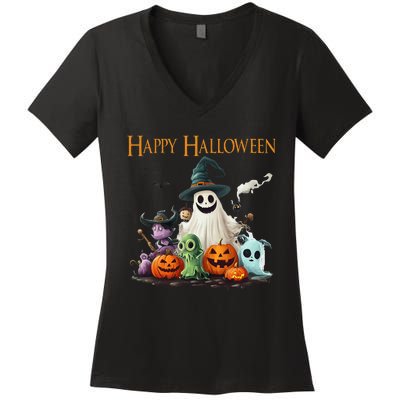 Spooky Cute Ghost Halloween Costume Happy Halloween Ghost Women's V-Neck T-Shirt