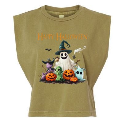 Spooky Cute Ghost Halloween Costume Happy Halloween Ghost Garment-Dyed Women's Muscle Tee