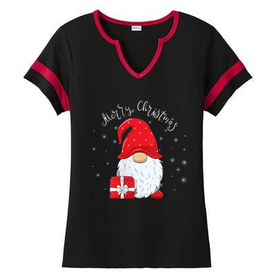 Santa Claus Garden Gnome Merry Christmas Ladies Halftime Notch Neck Tee