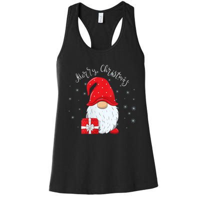 Santa Claus Garden Gnome Merry Christmas Women's Racerback Tank