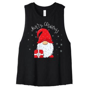 Santa Claus Garden Gnome Merry Christmas Women's Racerback Cropped Tank