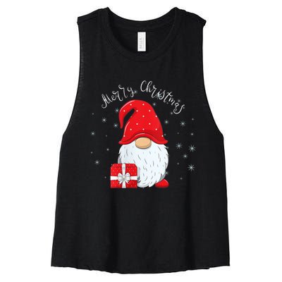 Santa Claus Garden Gnome Merry Christmas Women's Racerback Cropped Tank