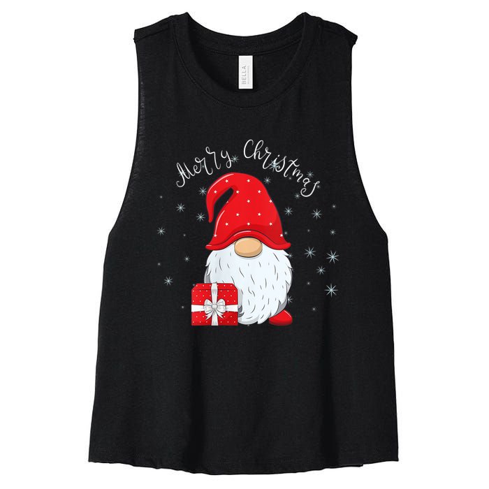 Santa Claus Garden Gnome Merry Christmas Women's Racerback Cropped Tank