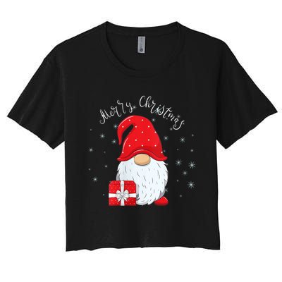 Santa Claus Garden Gnome Merry Christmas Women's Crop Top Tee