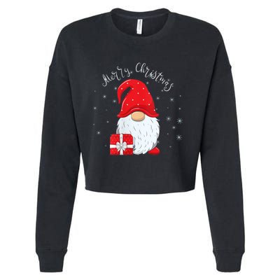 Santa Claus Garden Gnome Merry Christmas Cropped Pullover Crew