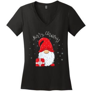 Santa Claus Garden Gnome Merry Christmas Women's V-Neck T-Shirt