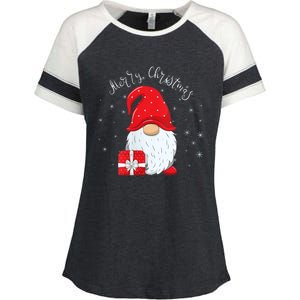 Santa Claus Garden Gnome Merry Christmas Enza Ladies Jersey Colorblock Tee