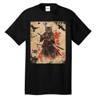 Samurai Cat Graphic Warrior Vintage Japanese Art Anime Tall T-Shirt